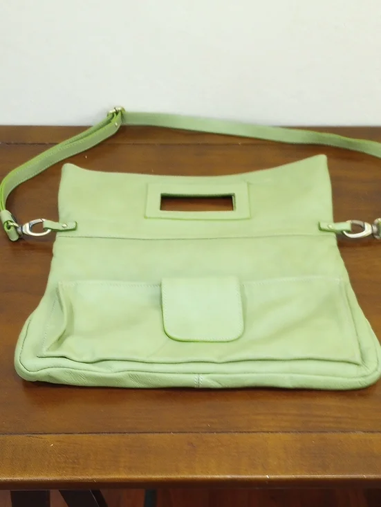 Avorio Green Italian Leather Handbag Envelope Clutch Crossbody Purse - Picture 5 of 12